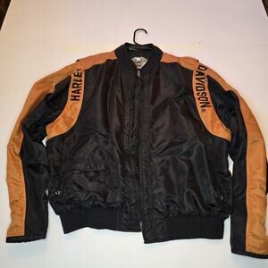 Harley Davidson Bomber Jacket Black Full Zip Mesh Lined Embroidered Men's Sz L